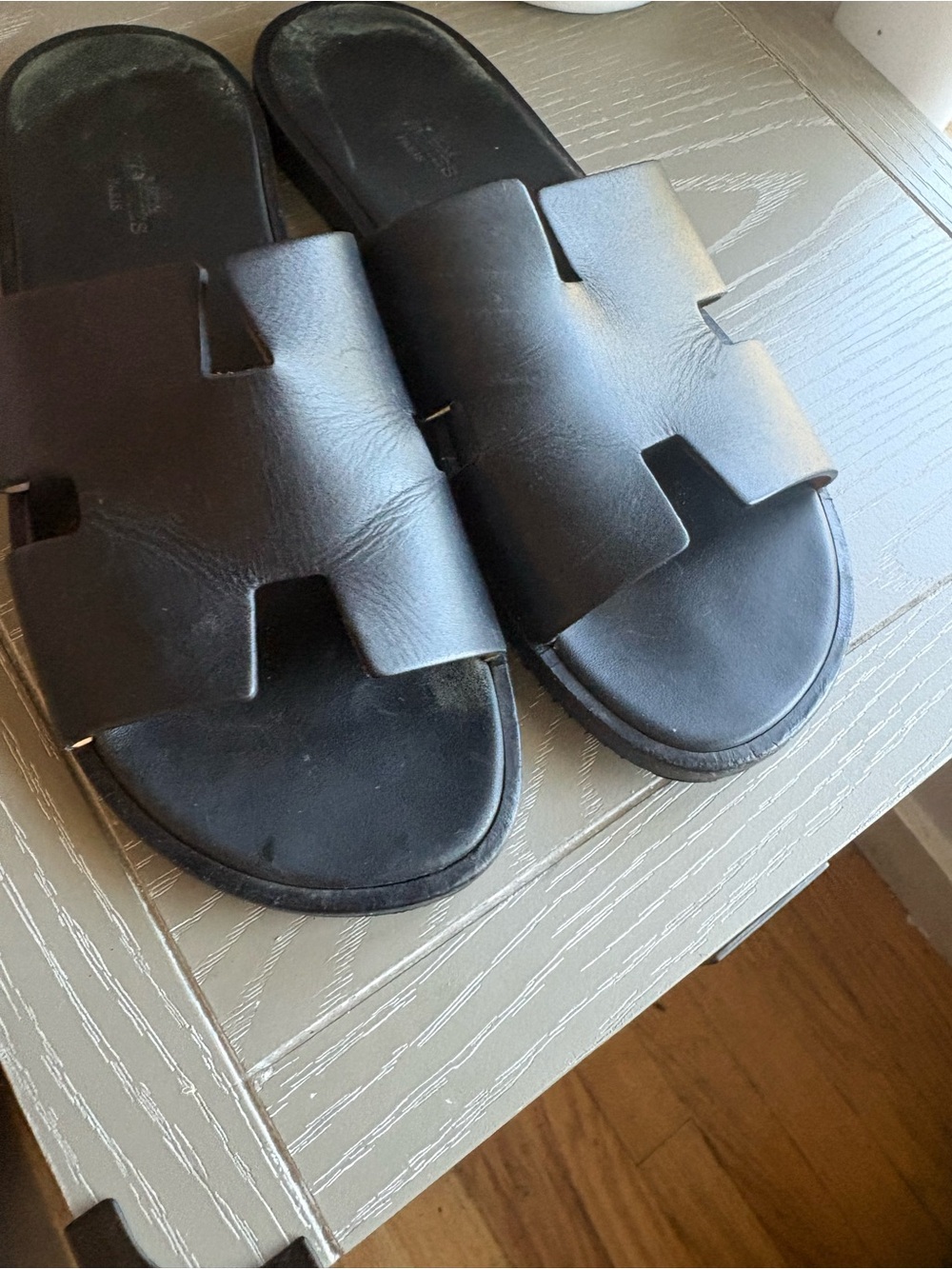 Hermes Izmir Black Leather Slide Sandals - Picture 10 of 11